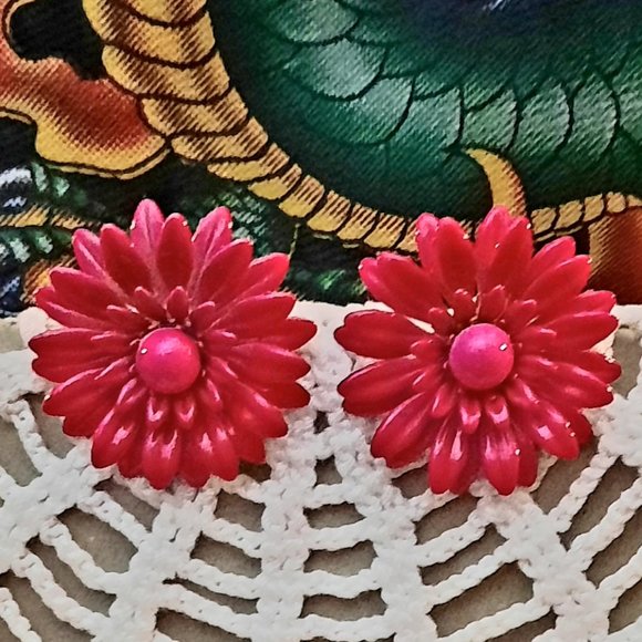 Jewelry Vintage Clip Bright Pink Carnation Earrings Poshmark